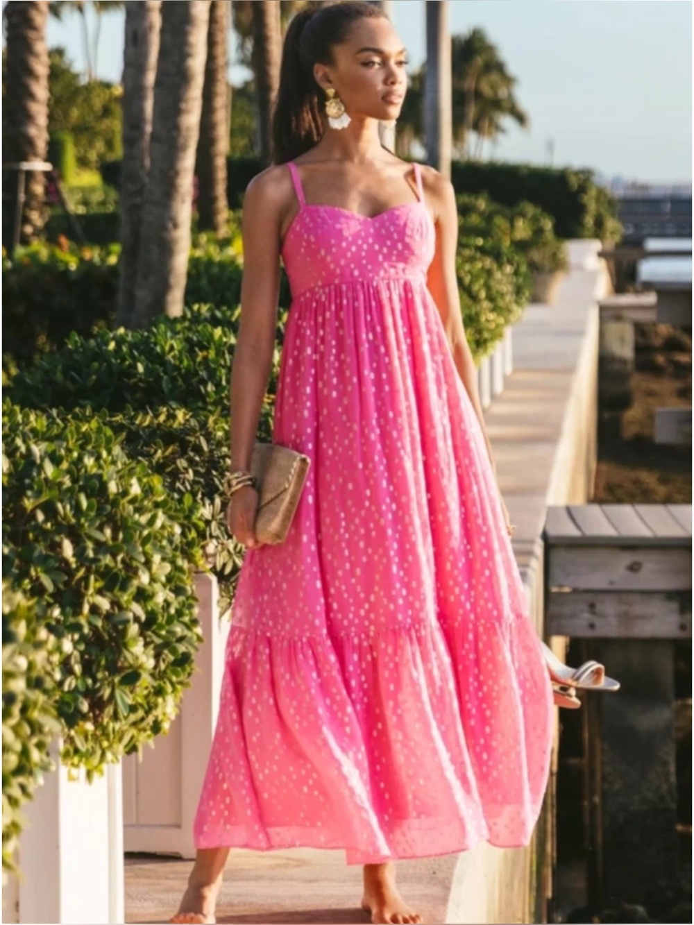 LILLY PULITZER | Heidi Sleeveless Maxi Dress in Aura Pink Metallic Gem, Size 6
